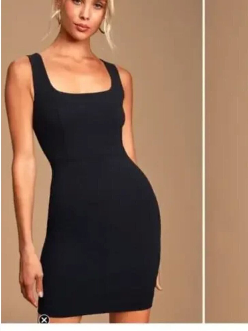 Lulus Casanova Dress Square Neck Ruched Side Knee Length Black NWT M
